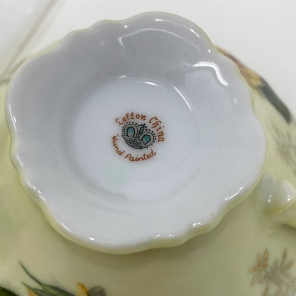 Vintage Lefton China Yellow Floral Peek a Boo Luster Wear Footed Teacup Saucer - Picture 10 of 10